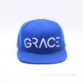 3D geborduurde blauwe snapback -hoed